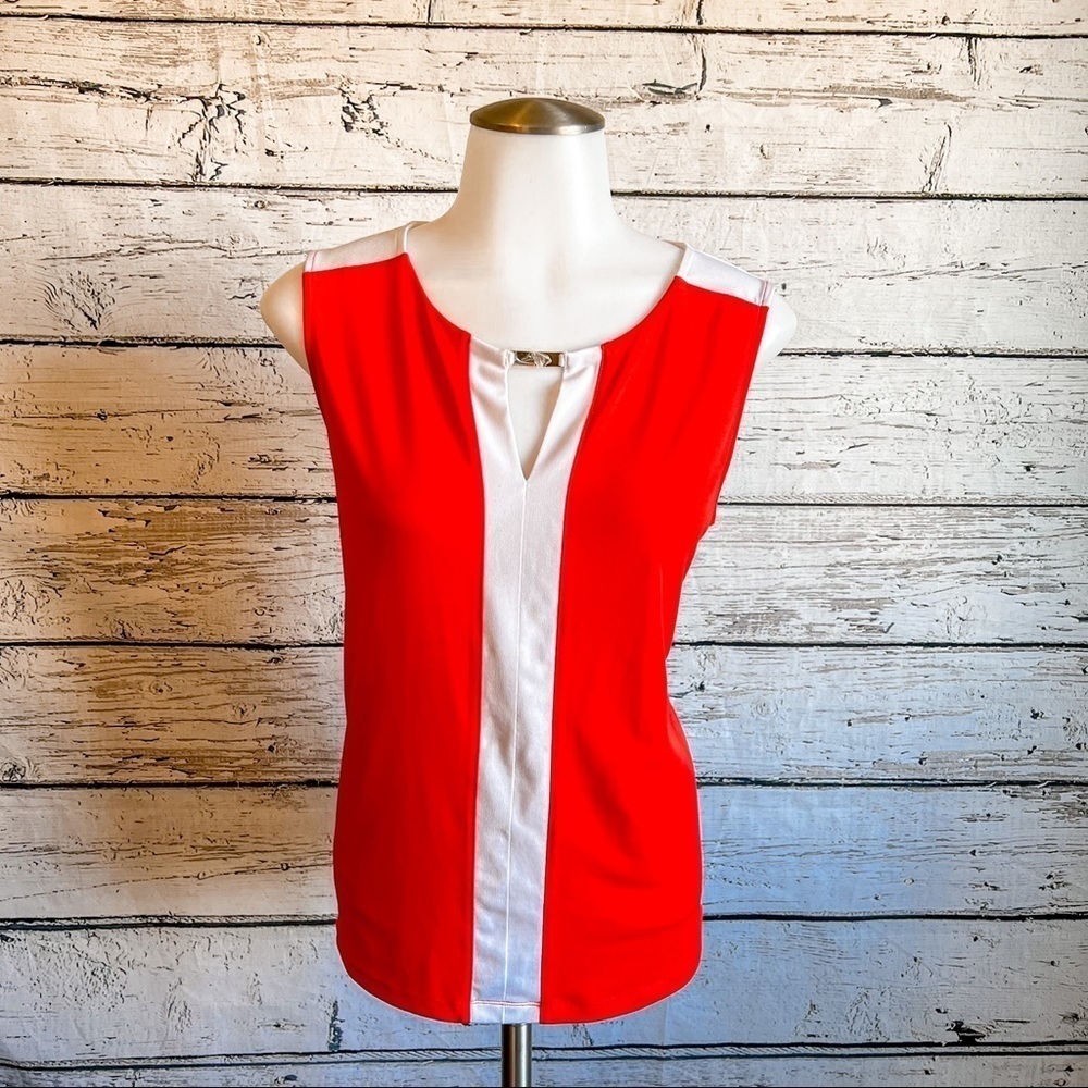 Jones NY Orange Sleeveless Gold Blouse